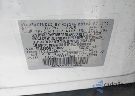 2024 Nissan Kicks Sv Xtronic Cvt z USA, uszkodzony, nr VIN 3N1CP5CV7RL518056